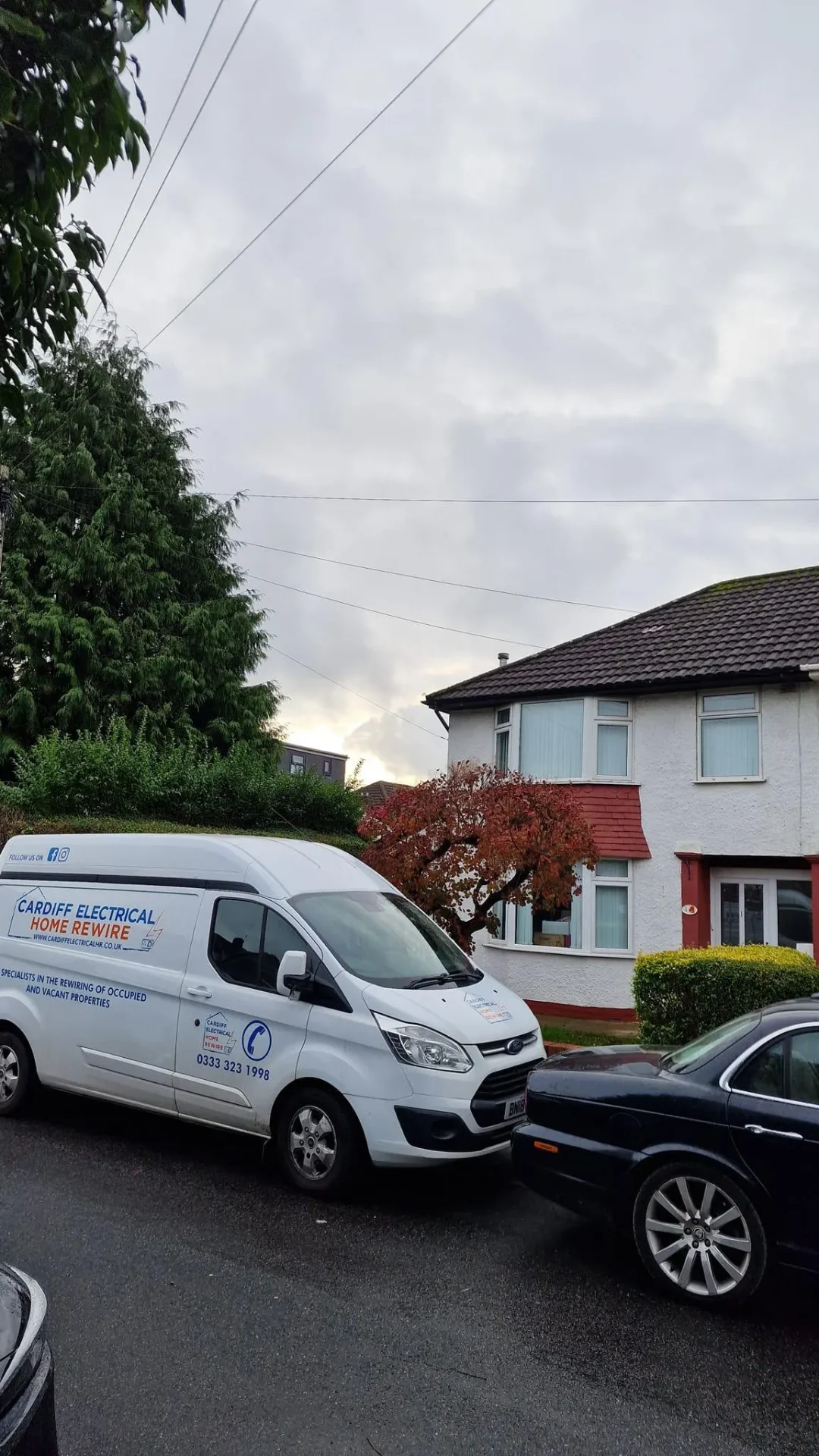 Cardiff Electrical van parked outside a residential property for electrical inspection