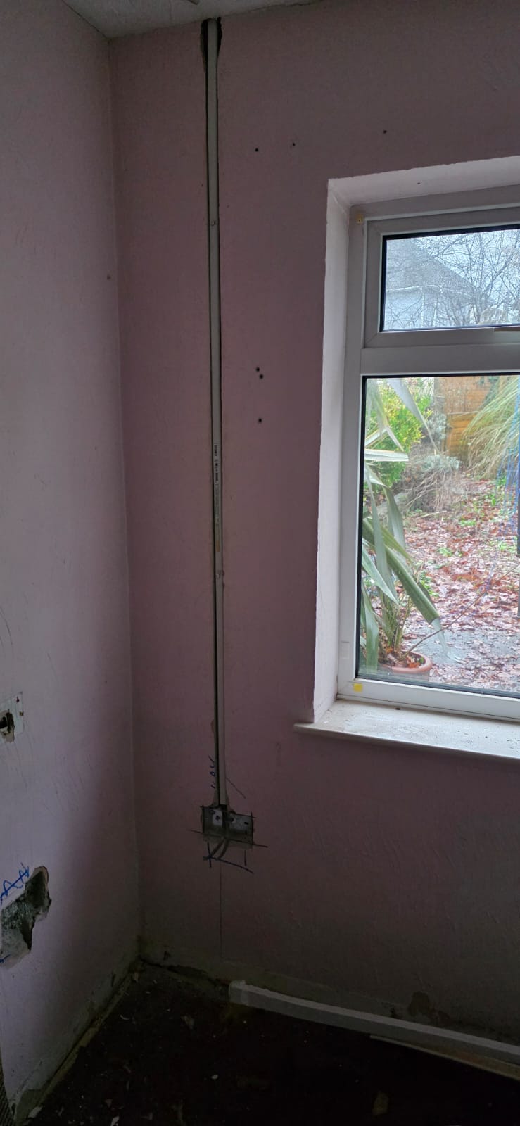 Cable chase beside window during targeted rewire