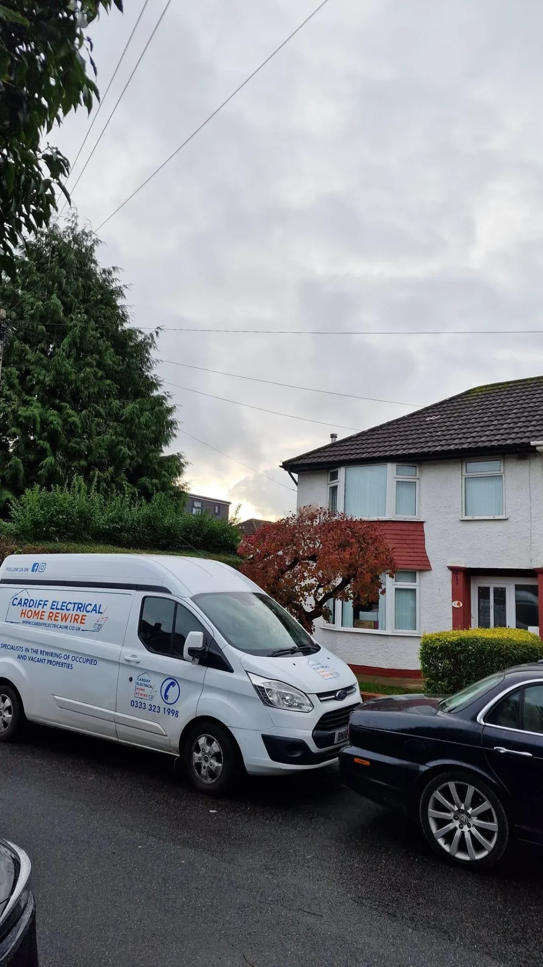 Cardiff Electrical van parked outside a semi-detached home in Whitchurch